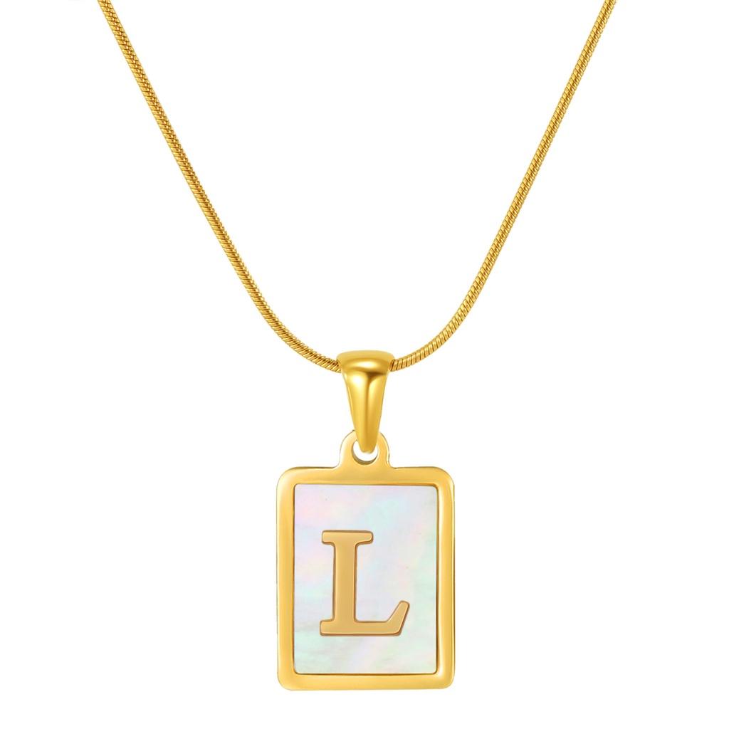 Stainless Steel Snake Chain Alphabet Necklace For Women European And American Style 18k Gold Square Shell Pendant Ins Fashion Characters)