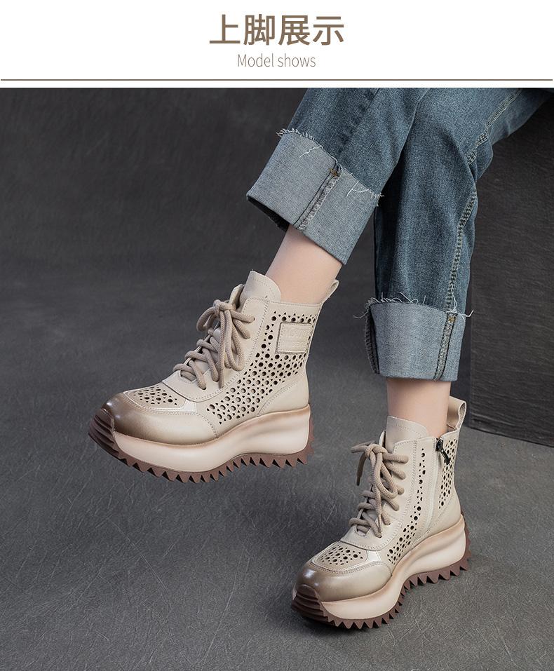 Spring/Summer New Top Leather Sponge Cake Bottom Hollow Martin Boots for Women