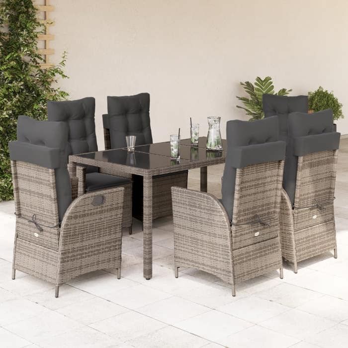 VidaXL 7-Piece Garden Dining Set with Cushions, Table and Chairs with Adjustable Backrest, Outdoor Furniture, 3213081