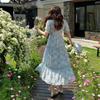 New Summer Fashionable Floral Embroidered Patchwork V-Neck Short-Sleeve Fitted Slimming Midi Dress Women's Holiday Vestidos