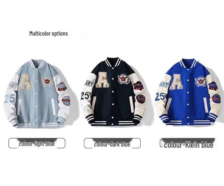 Men's Retro Embroidered College-Style Baseball Jacket - Spring/Autumn Trendy Pilot Jacket for Couples