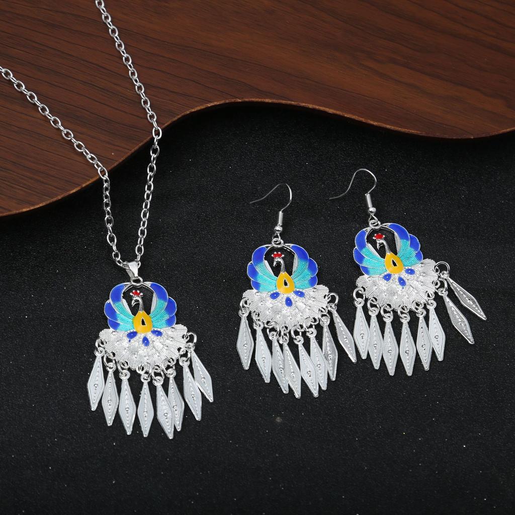 Bohemian Long Fringed Water Drop Earrings Retro Ethnic Style Earrings Women'S Colorful Butterfly Necklace Women'S