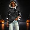 Women's 3/4 Sleeve Hooded Pullover Top with Halloween Print