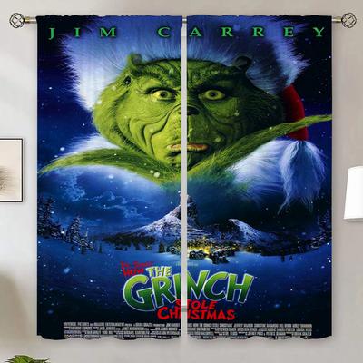 The-Grinch Living Room Curtains for Doors Bedroom Blackout Curtains Salon 2 Pieces Tentacles Cover Curtain Tiebacks Shades Blind