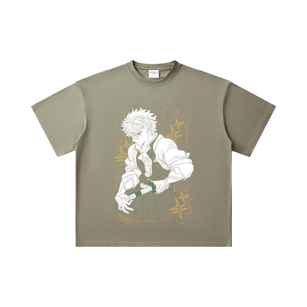 260 GSM Double Yarn 32 Count 100% Cotton Demon Slayer V13 Sanemi Print Unisex Heavy Cotton T Shirt