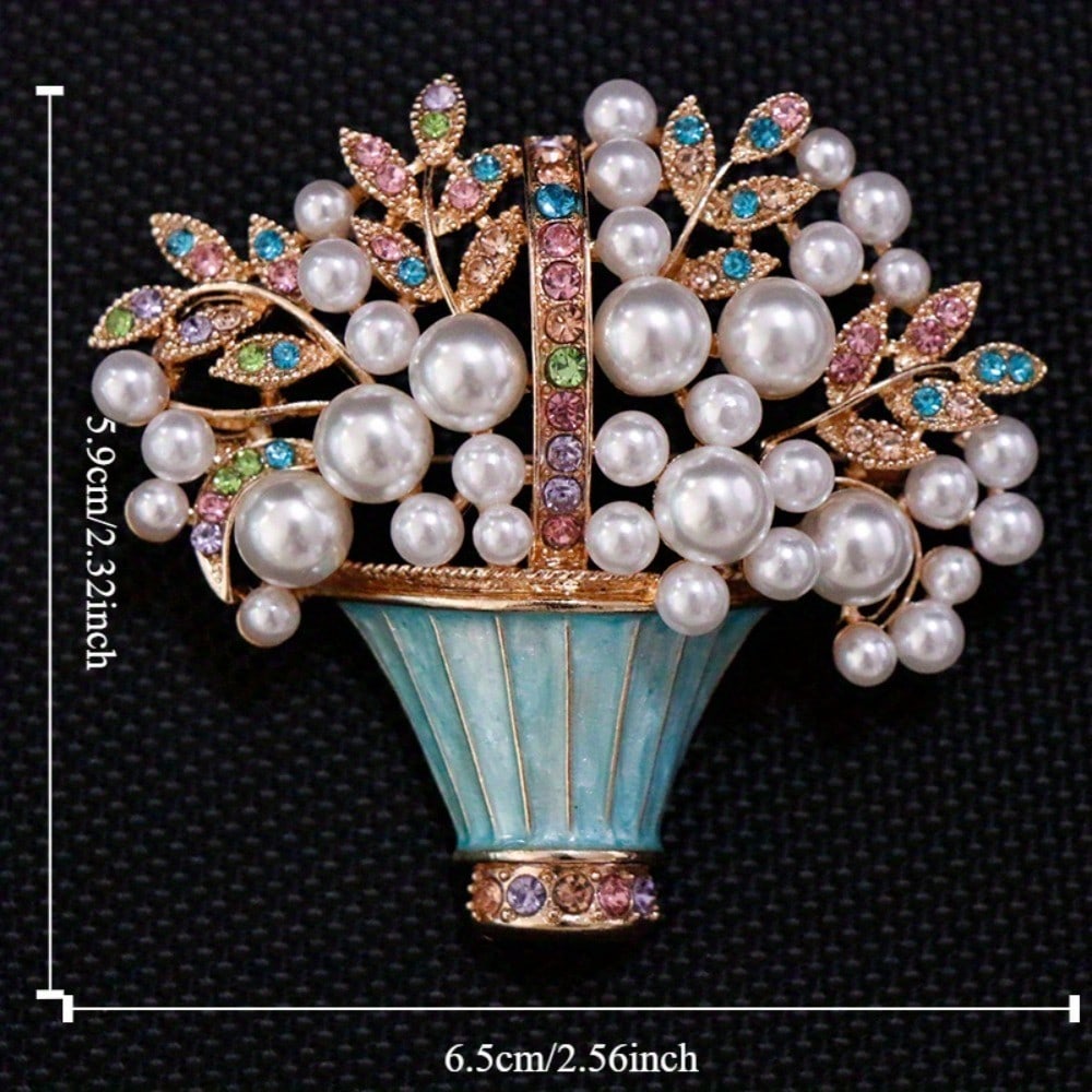 New Glazed Pearl Flower Brooch, Fashionable Flower Basket, Potted Plant Brooch, Medieval Personalized Clothing Accessories