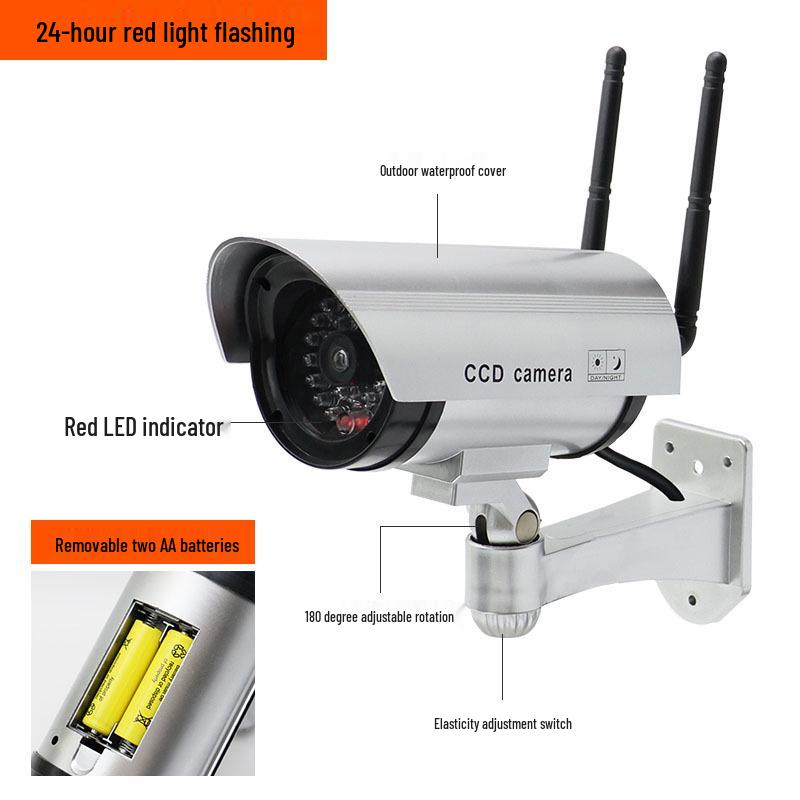Outdoor Fake Surveillance Camera with Light - Simulated Security Probe