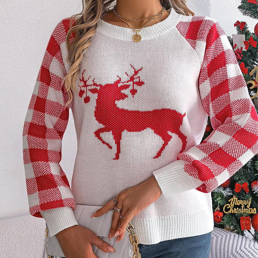 Podzim Zima Vintage Volný Dlouhý rukáv Top Potisk Cardigan Pletené zboží Vánoční svetr s výstřihem