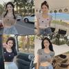 2024 Summer High-Waist Knitted Embroidery Slim Fit Short T-Shirt for Women