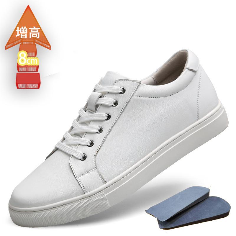 Height Increase 6CM White Shoes Men's Leather Punching Hollow Cowhide Board Shoes Versatile Men's Shoes Sports and Leisure Size 35-42