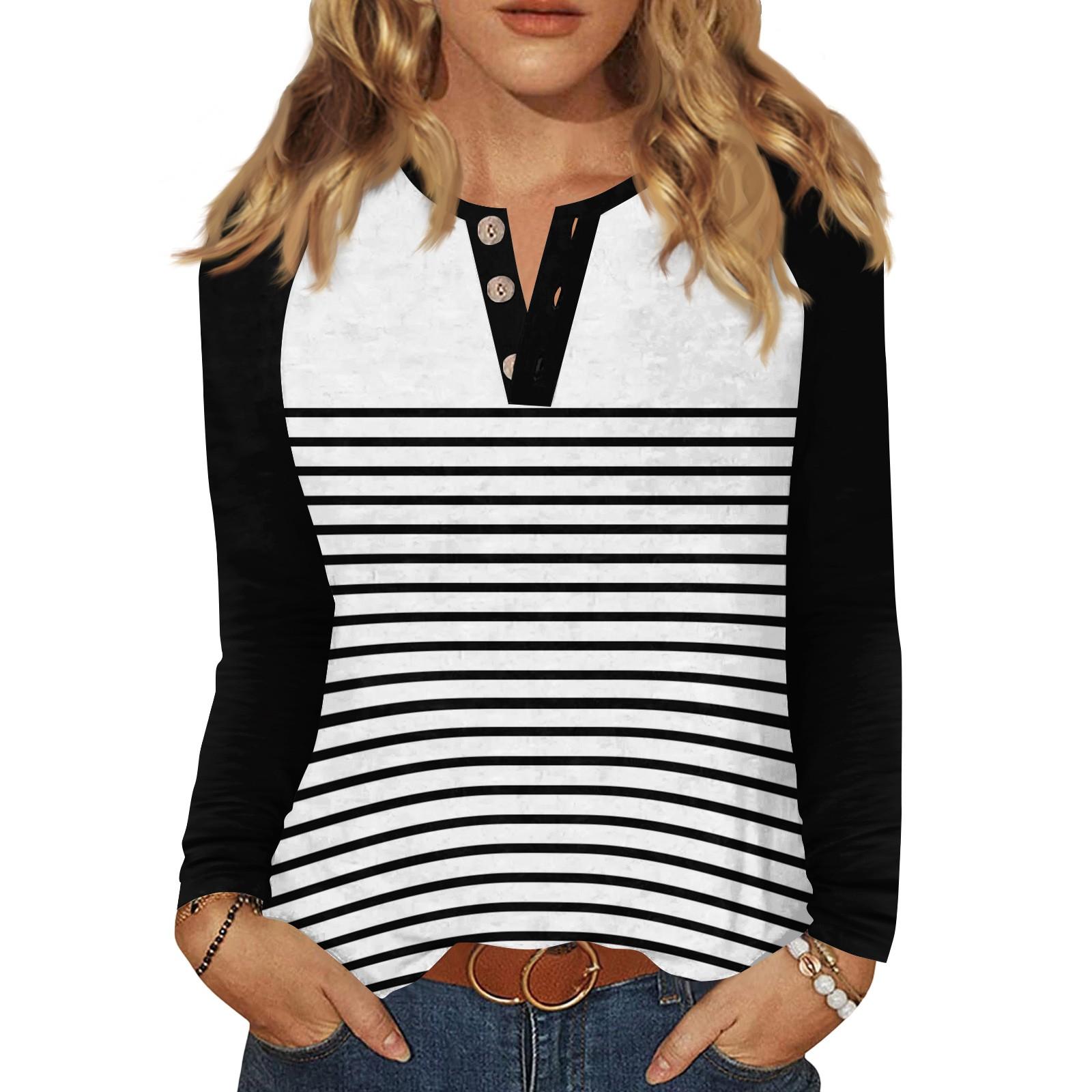 

Женская футболка с принтом, на пуговицах, с длинным рукавом, повседневная, для выходных, модная, базовая, с V-образным вырезом, обычный топ XXL белый