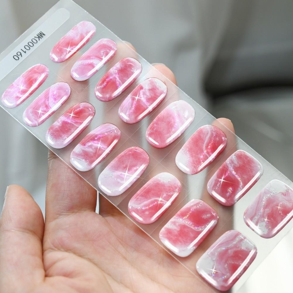 Self-Adhesive UV Polish Nail Strips 3D Glitter Marble Full Cover Nail Wraps Women