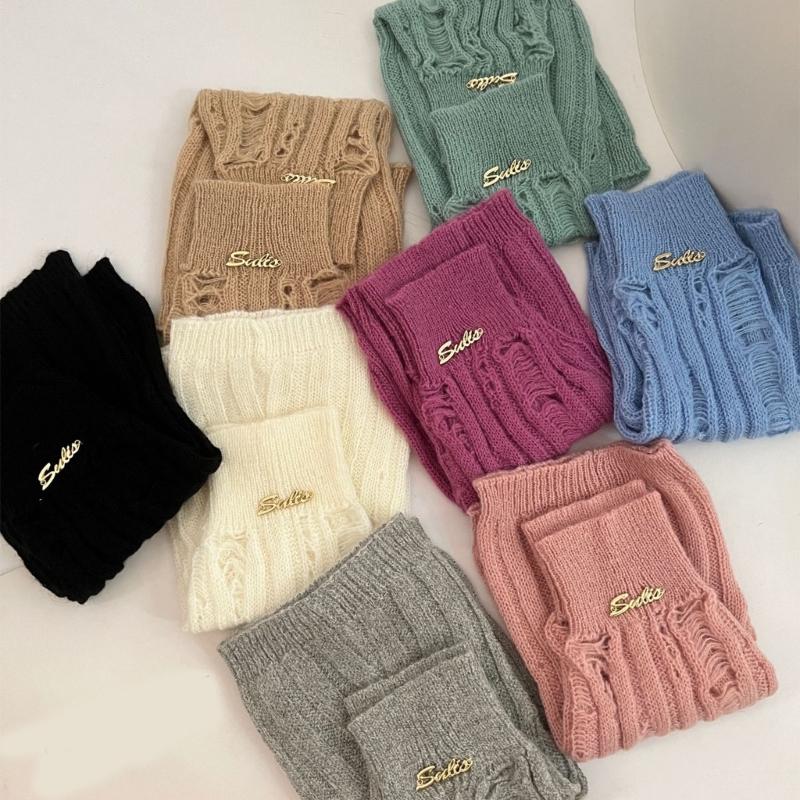Girl Lolitas Leg Warmers Y2K Destroyed Knitted Flared Leg Sleeve Goth Baggy Cuffs Ankle Heap Socks JK Uniform Foot Cover