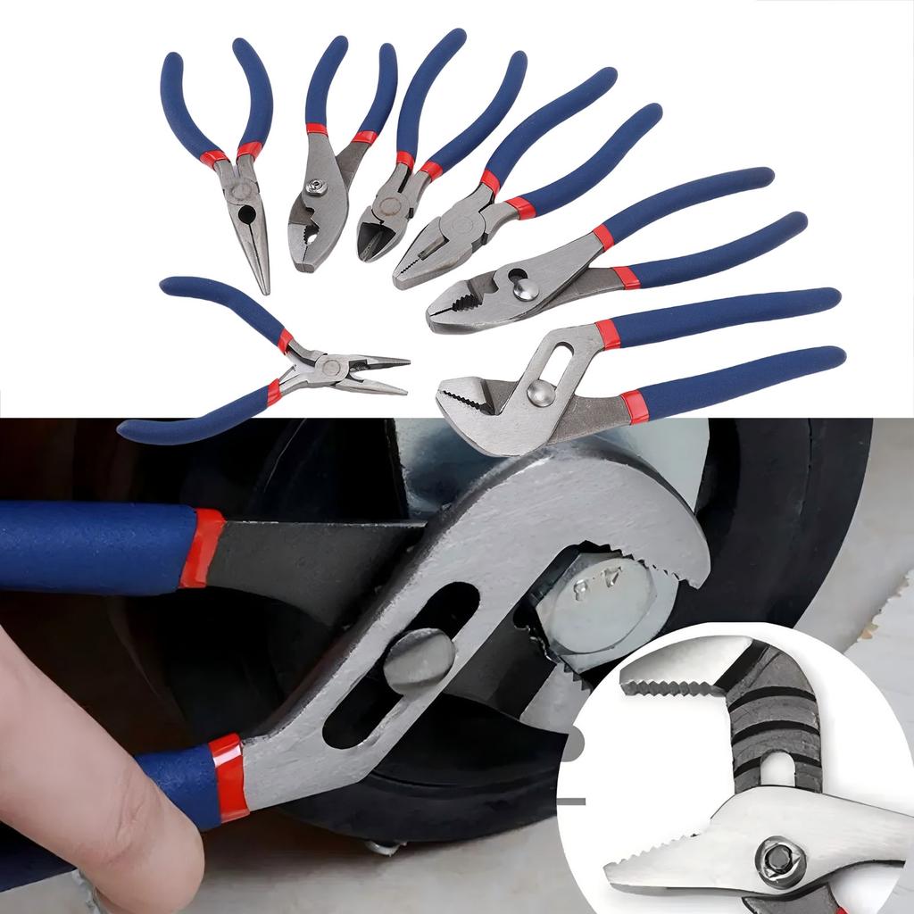 7PCS Pliers Set Includes Groove Joint Slip Joint Linesman Diagonal and Long Nose Pliers Multipurpose Tools for Car Repair
