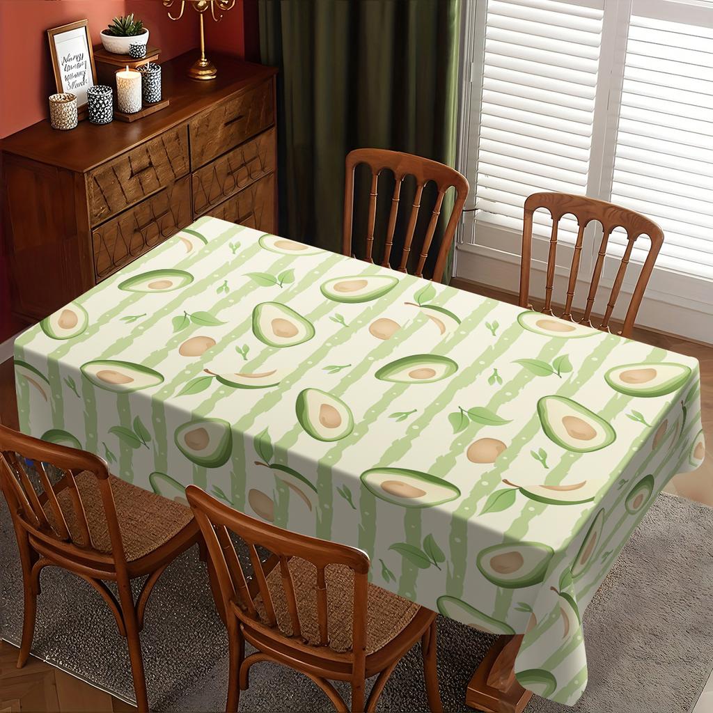 Fun Avocado Pattern Polyester Tablecloth - Decorative Table Cover for Dining Room, Lovely Home Kitchen Table Decoration