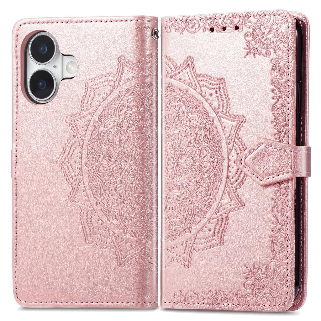 For iPhone 16 Plus Case Mandala Embossed Design Leather Wallet Phone Cover