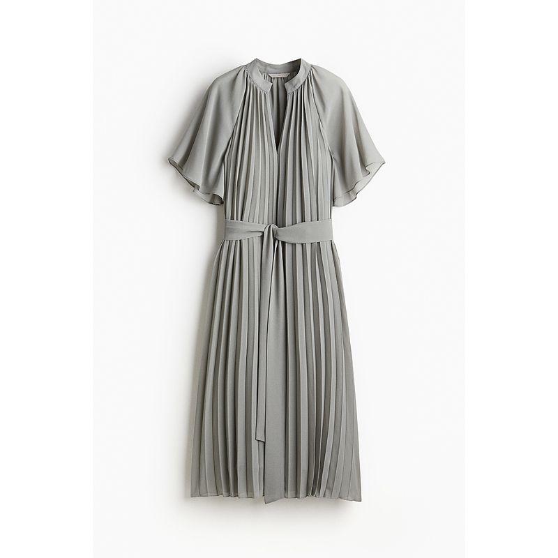 

HM Women s Clothing Dress Autumn Waist Belt Plaid Fashion Pleated Dress 1238595 Gray 155/80