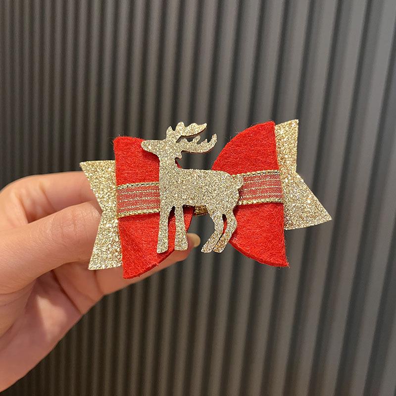 Korean Style Cartoon Christmas Hair Clips for Girls – Red Baby Bow and Bangs Accessories