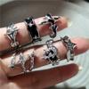 New Fashhhion Punk Dark Vintage Cross Star Heart Open Rings For Women Y2K Style Grunge Goth Accessories Jewelry Gift
