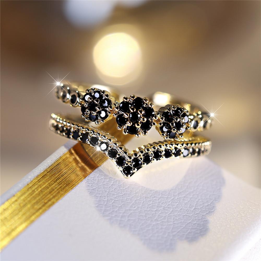 Charm Female Green Purple Blue Zircon Stone Open Adjustable Ring Vintage Gold Color Wedding Jewelry For Women