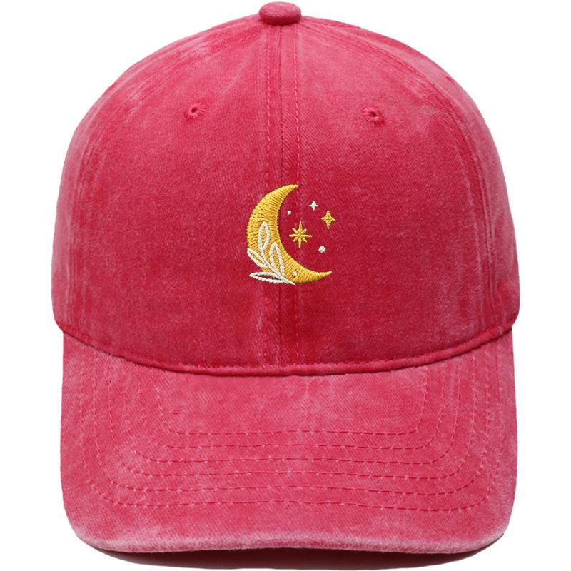 New Star Moon Embroidery Baseball Cap Washed Retro Daddy Hat Men's and Women's Casual Outdoor Sports Hat