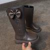 Girls High Top Winter Boots Bow Detail Slip Resistant Rubber Sole Zipper Closure Warm Fabric Lining