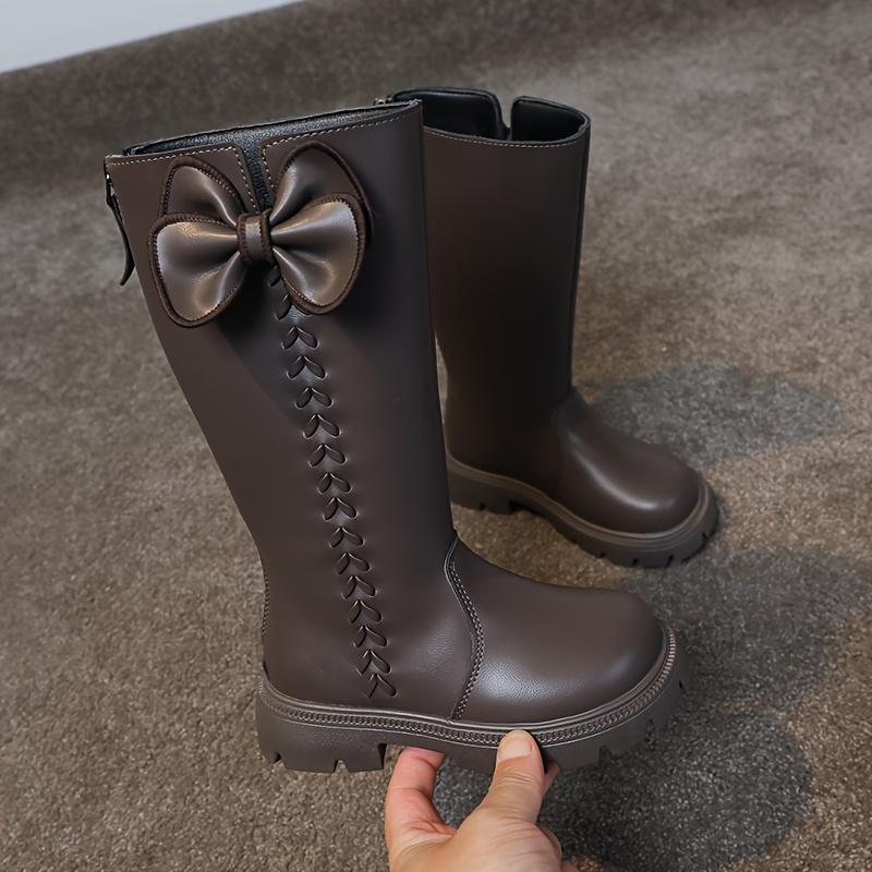 Girls High Top Winter Boots Bow Detail Slip Resistant Rubber Sole Zipper Closure Warm Fabric Lining