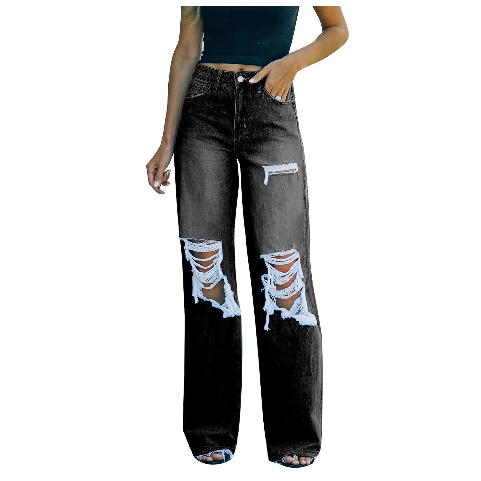 Женские узкие джинсы-карандаш с дырочками, эластичные узкие брюки для фитнеса, брюки XXL чёрный