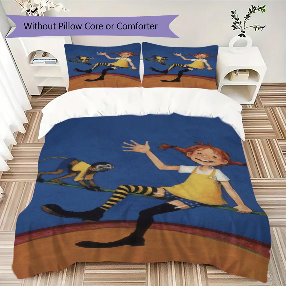 Pippi Langstrumpf Muster Bettwäsche Steppdecken-Set Bettbezug Kissenbezug Heimdekoration Geburtstagsgeschenk (1 * Bettbezug + 2 * Kissenbezug ohne Füllung)115