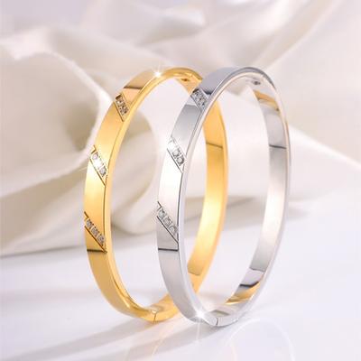 Titanium Steel Bracelet, Marbled Diamond-set Stainless Steel Bracelet, Elegant and Fashionable Minimalist Wristband for Women