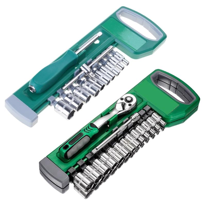 1/4Inch Adjustable Wrench and Sockets Set Convenient Portable Tool Kit for Home Car Repair and Mechanical Maintenance