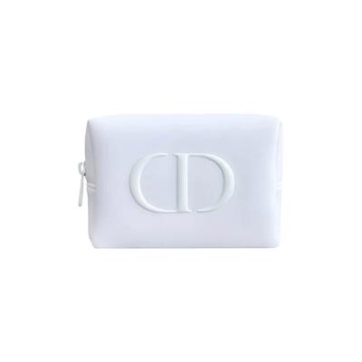 Cd Logo Cosmetic Pouch White Matte Travel Makeup Bag