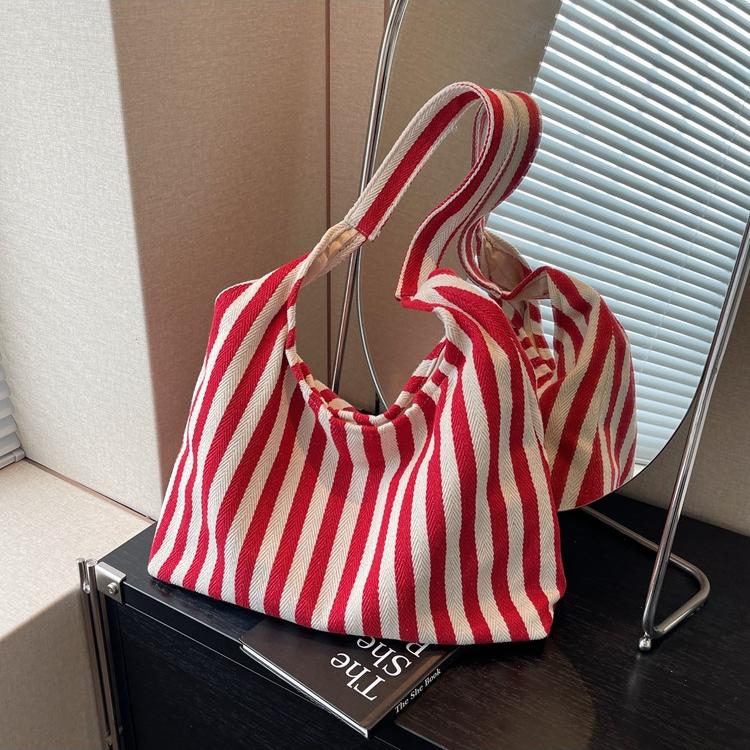 Striped Handbag Shoulder Large Capacity Casual Bag New Women's Bag Tote Bucket Bag Large Capacity Canvas Tote Bag
