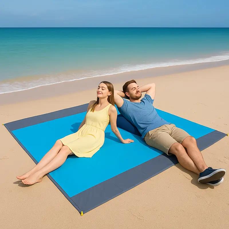 Large Beach Blanket 140×200 Cm - Moisture-resistant and Windproof, with Attachments and Bag, for Outdoor Relaxation