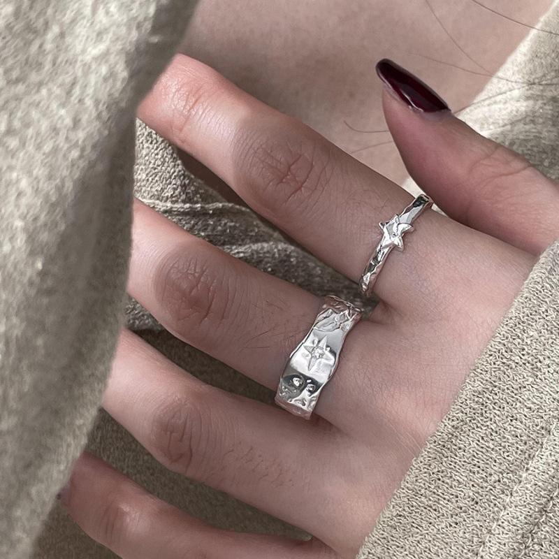 2pcs/set Punk Metal Curved Smooth Open Adjustable Ring for Women Men Simple Silver Color Rings Set Hip Hop