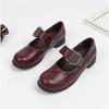 Retro Black Red Mary Jane Shoes Women Thick Heels Ankle Buckle Lolita Shoes Woman  Low Heel Shallow Mouth Single Shoes