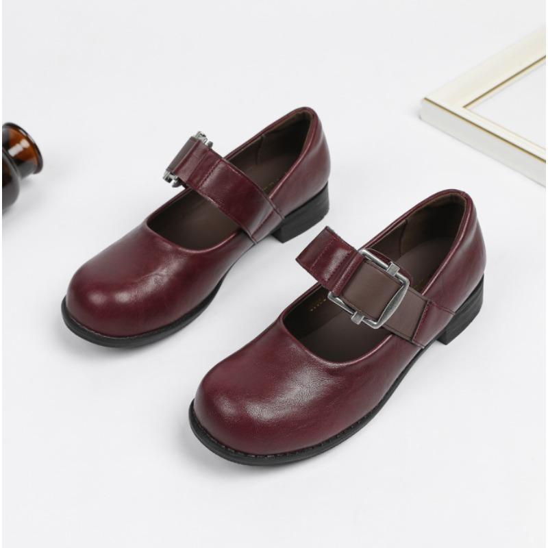 Retro Black Red Mary Jane Shoes Women Thick Heels Ankle Buckle Lolita Shoes Woman  Low Heel Shallow Mouth Single Shoes