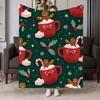 Festive Holiday Flannel Throw Blanket - Cozy Dark Green Design with Mugs, Gingerbread & Reindeer, Soft Warm Lap Blanket for Couch, Bed & Office, Perfe