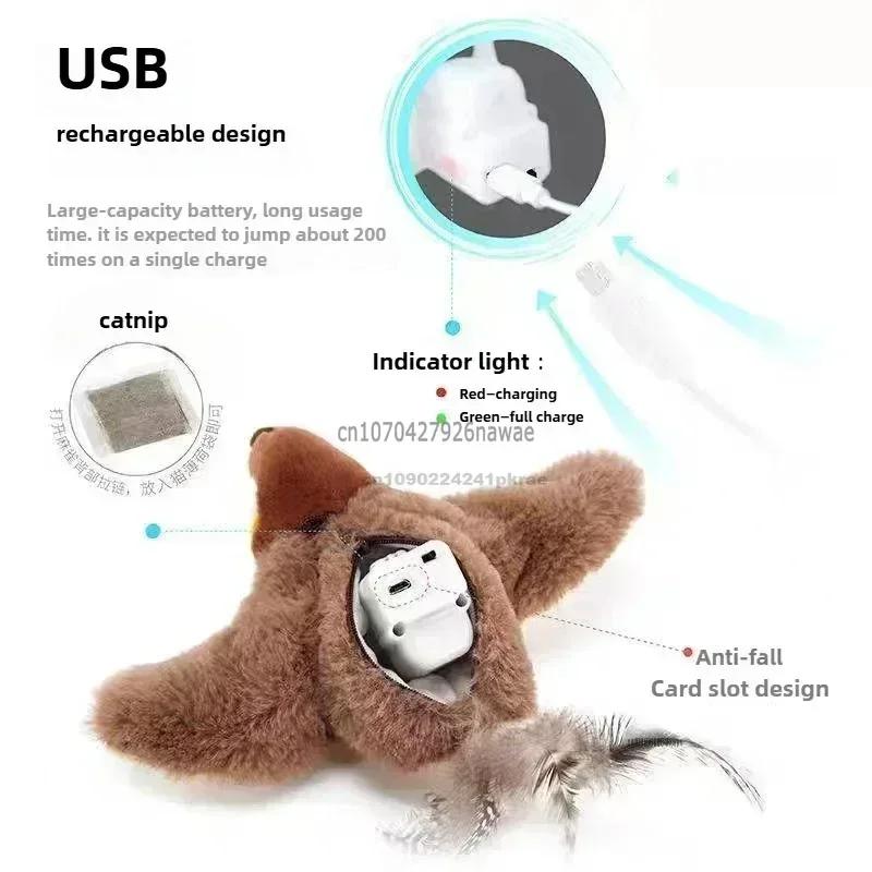 Hot Sale Interactive Cat Toys Rechargeable Chirping Flapping Wings Bird with Catnip Cats Touch Activated Plush Toys for Cats