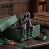 Handmade Style Ornament 3D Printed Medieval Knight Statue, Meditating Figurine with Armor Cloak, Desktop Art Sculpture Vintage Gothic for Bookshelf