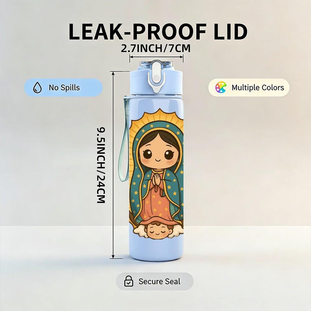 1PC Our Lady Guadalupe Icon Print 750ml Color Plastic Sports Water Bottle Leakproof Flip Straw Lid Suitable for Sports Office Home Use
