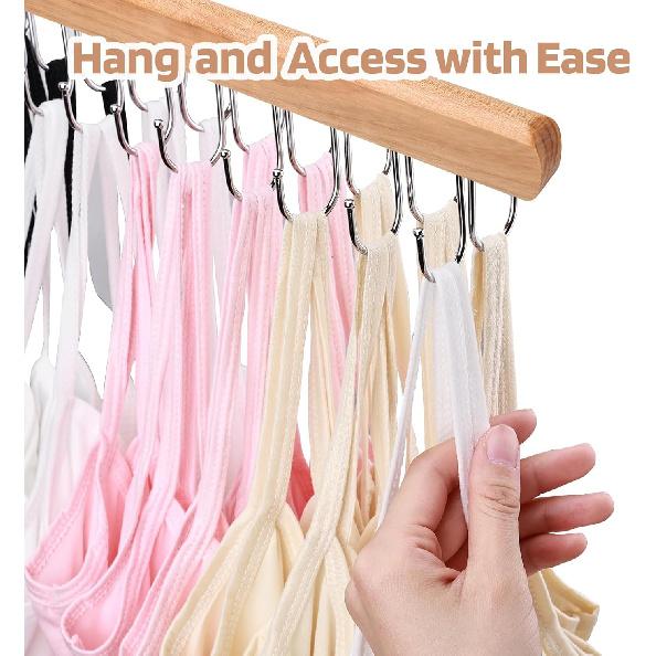 2 Pack Bra Hanger for Closet Organizer, Premium Wooden Tank Top Hangers with 36 Foldable Hooks, 360° Rotating Design, Space Saving Storage for Tank