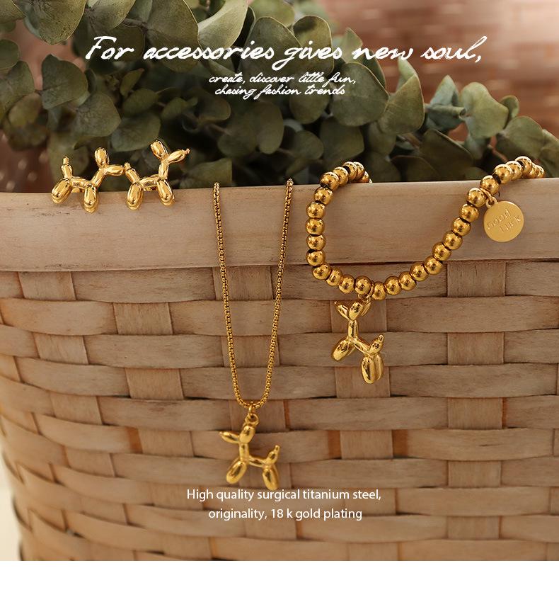 Cute Balloon Dog Clavicle Necklace & Earrings Set in Titanium Steel & 18K Gold