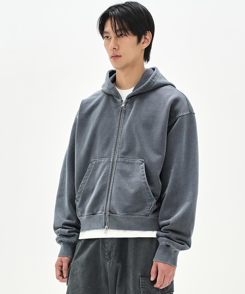 Soverment 980G Crop Pigment Hoodie Zip-Up - Stone Navy -