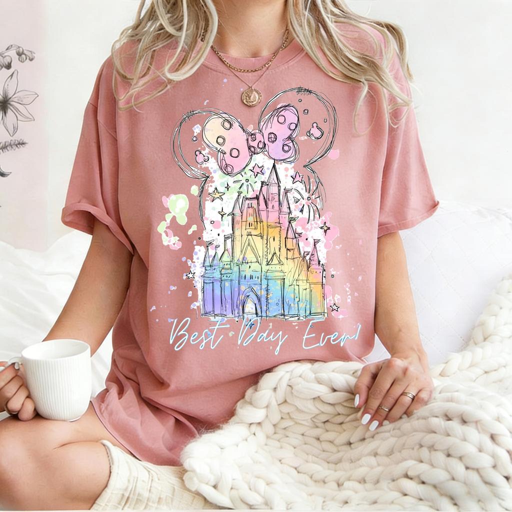 Summer Magic Castle Disney Best Day Evern Graphic Tshirt Men Women Cotton Quality Casual Loose Short Sleeve Classic Unisex