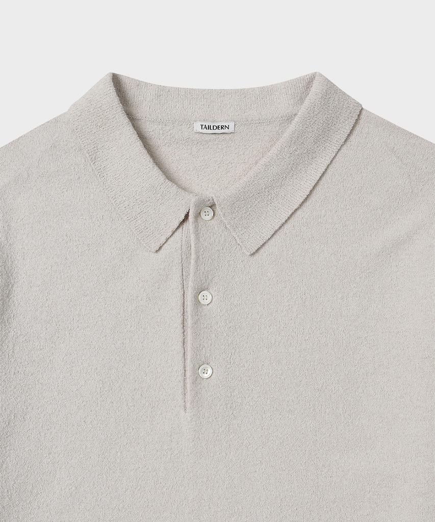 Teildeon Dickie Short Sleeve Boucle Yarn Knit Polo Shirts Light Gray