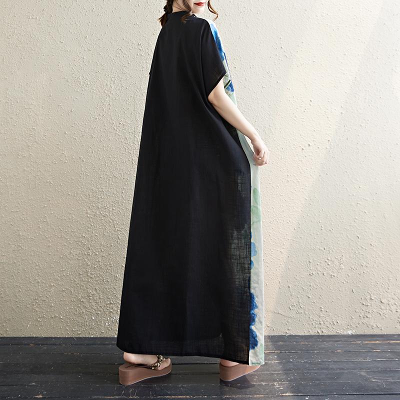 DIMANAF 2025 Summer Plus Size Dress Basic Women Loose Long Vintage New Oversized Floral Dress Maxi