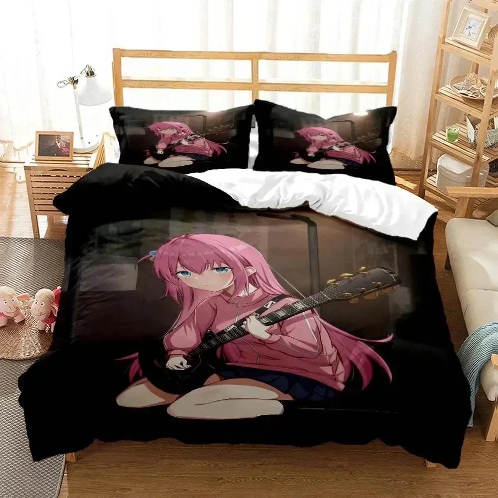 Anime Bocchi the Rock Bedding Set Printed Bed Set With Pillowcase Duvet Cover Soft Queen King Size Bedclothes Home Kids Adult