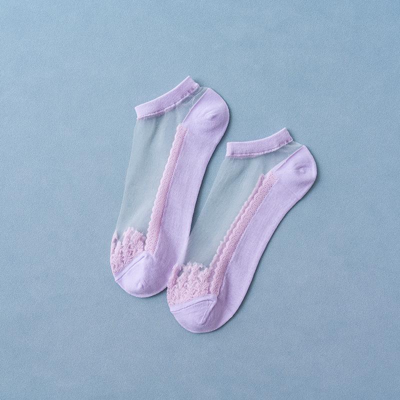 6 Pairs New Arrivals Women Socks Spring Summer Flower Lace Short Socks Soft Silk Thin Transparent Socks Solid Cute Ankle Socks