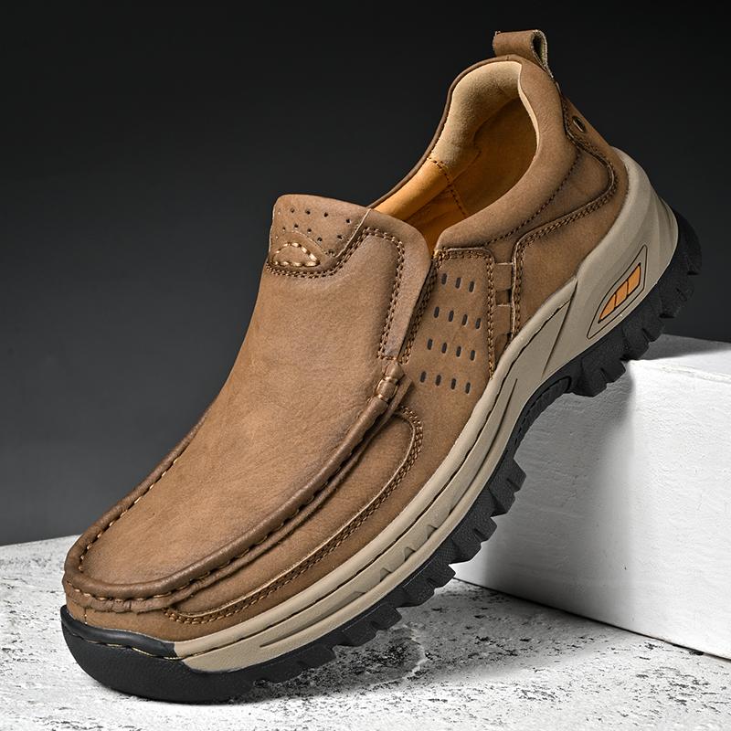Fashion Brand New Versatile Cowhide Wear-resistant Casual Leather Shoes for Outdoor Men's Comfortable and Non Slip Hiking Casual Shoes